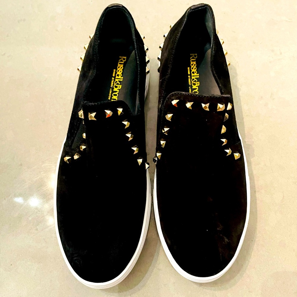 Russell & Bromley BRITESPARK Women Black Suede Studded Trainer Size EU 39